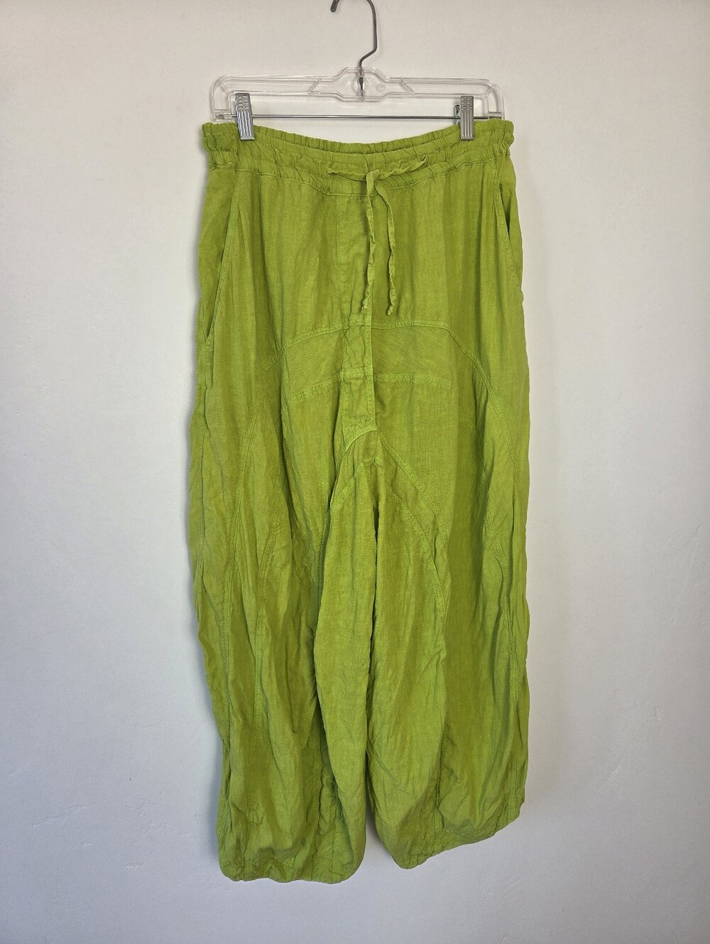 Studio Rundholz 100% Linen Lagenlook Barrel Leg Pants Lime Neon Green Poland S - Picture 10 of 10